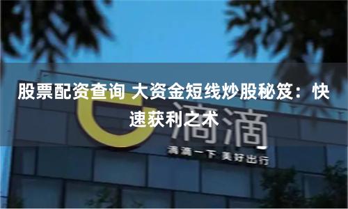 股票配资查询 大资金短线炒股秘笈：快速获利之术